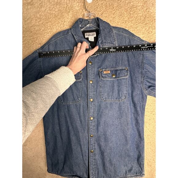Vtg Carhartt Y2K Jacket Men Sz S Blue Denim Fleece Lined Shacket Work Unisex EC - Picture 15 of 16